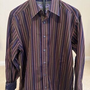 Robert Graham Navy and Red Striped Button Down Shirt